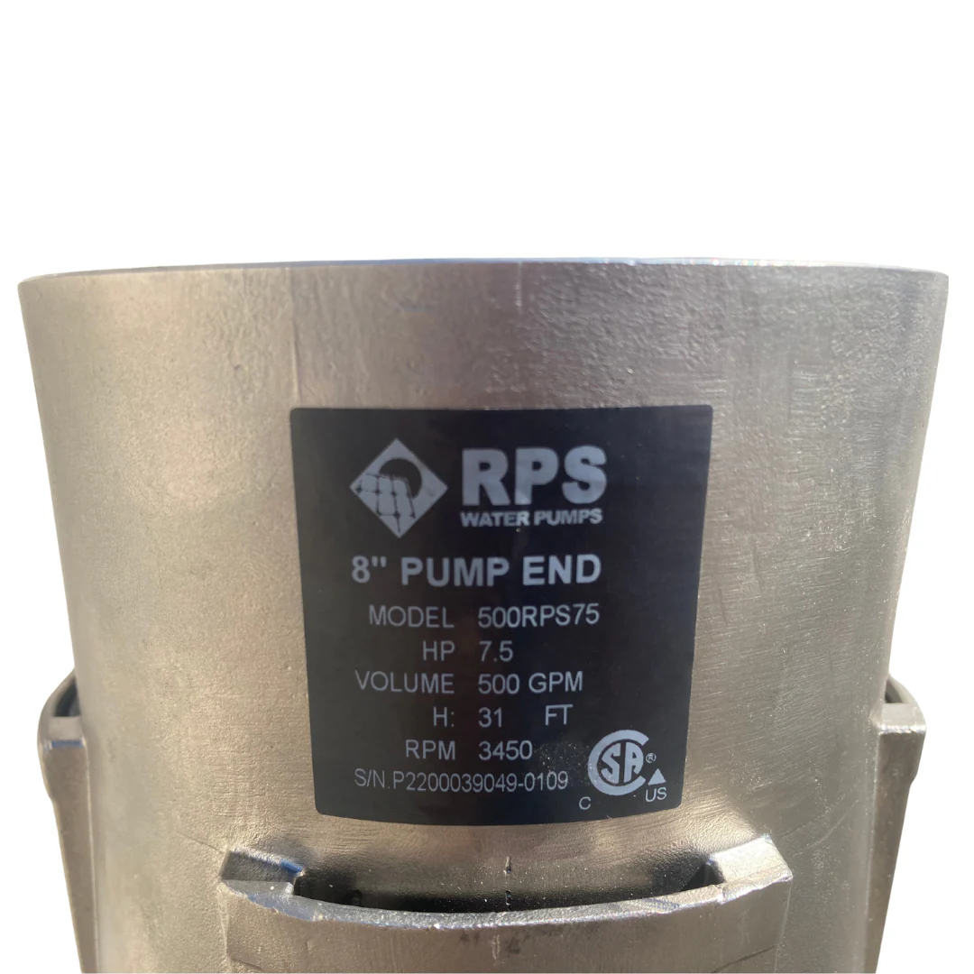 RPS 7.5HP 480V 500RPS75, Up to 50FT Head, 345 to 600GPM, Stainless Steel Submersible Pump End + Motor - Image 12